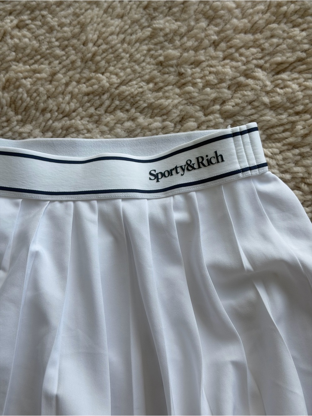 Sporty & Rich Serif Logo Pleated Skirt - White/Navy - Picture 6 of 8